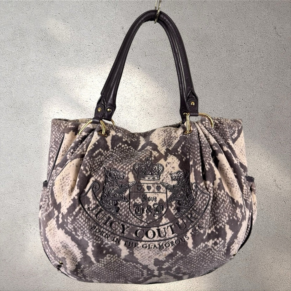 Vtg Juicy Couture Snakeskin Python Print Daydreamer Hobo Velour Bag Purse Y2K